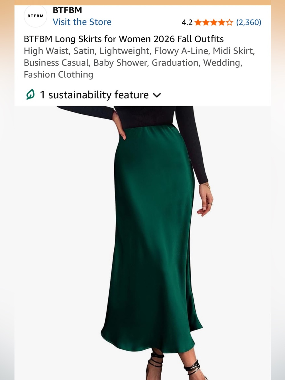 Emerald Green Satin A-Line Midi Skirt